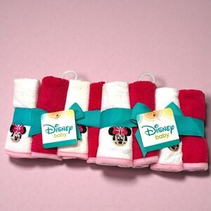 Bundle of 2 Disney Baby Minnie Mouse 4pk Red White Embroidered Wash Cloths